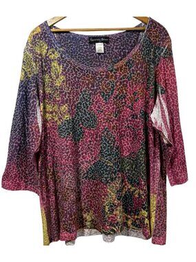 Appropriate Behavior Top Womens 3X 22W 24W Leopard Print Butterfly Burnout Tee